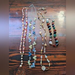 Set of 4 Statement Beaded Necklaces – Eclectic Mix of Glass, Stone & Faux Pearl